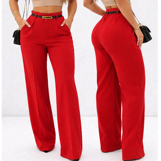 Calça Alfaiataria Vermelha Feminina com Cinto – Elegante e Confortável