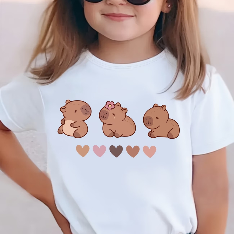Camiseta Infantil Capivaras Apaixonadas 100% Algodão Premium – Menina   Confortável e Estampada