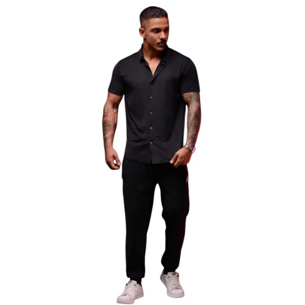 CAMISA SOCIAL MASCULINA EM POLIAMIDA TECIDO GELADO ELASTANO ABERTA DE BOTAO