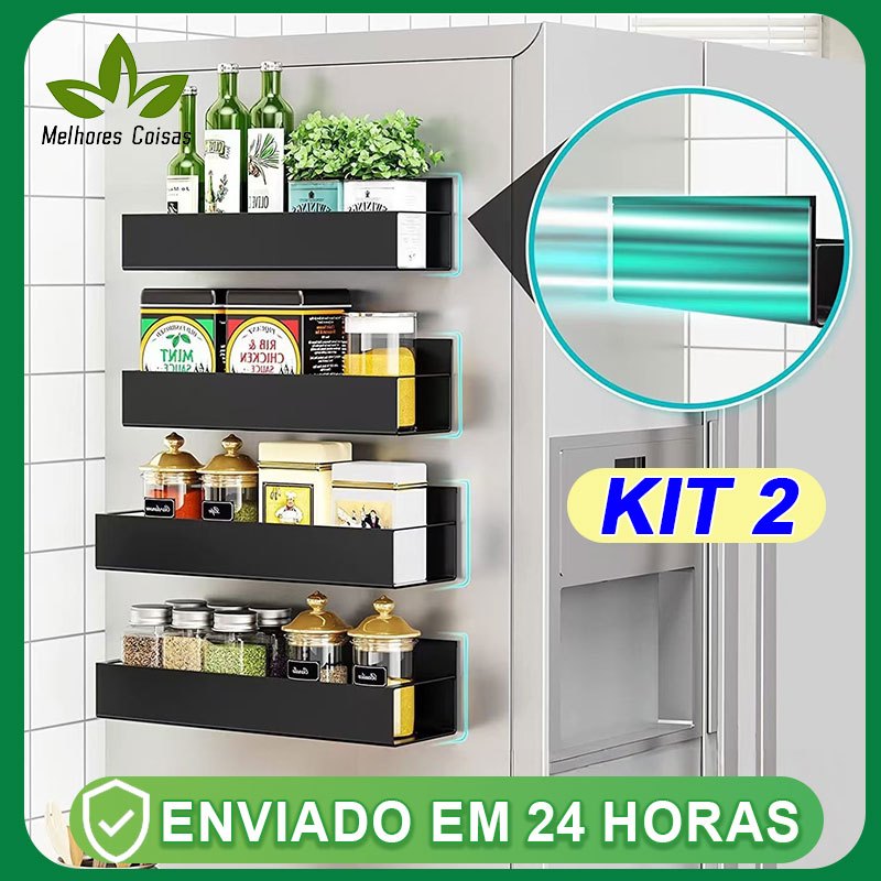 Prateleira Magnética Cozinha  Suportes Para Organização Prática Cozinha Geladeira Máquina de Lavar Temperos