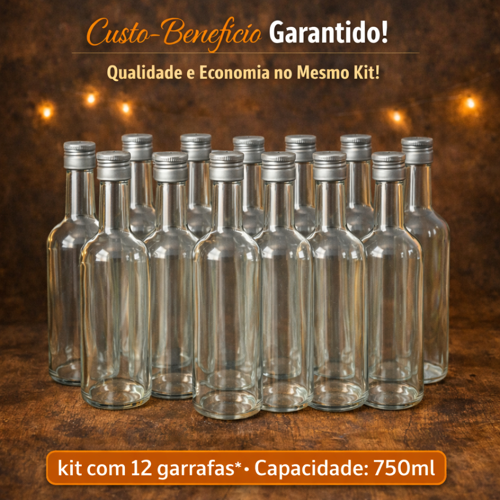 Kit-12 Embalagens de Vidro transparente 750ml - com Tampa Prata em Oferta na Shopee