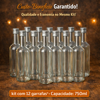 Kit-12 Embalagens de Vidro transparente 750ml - com Tampa Prata em Oferta na Shopee
