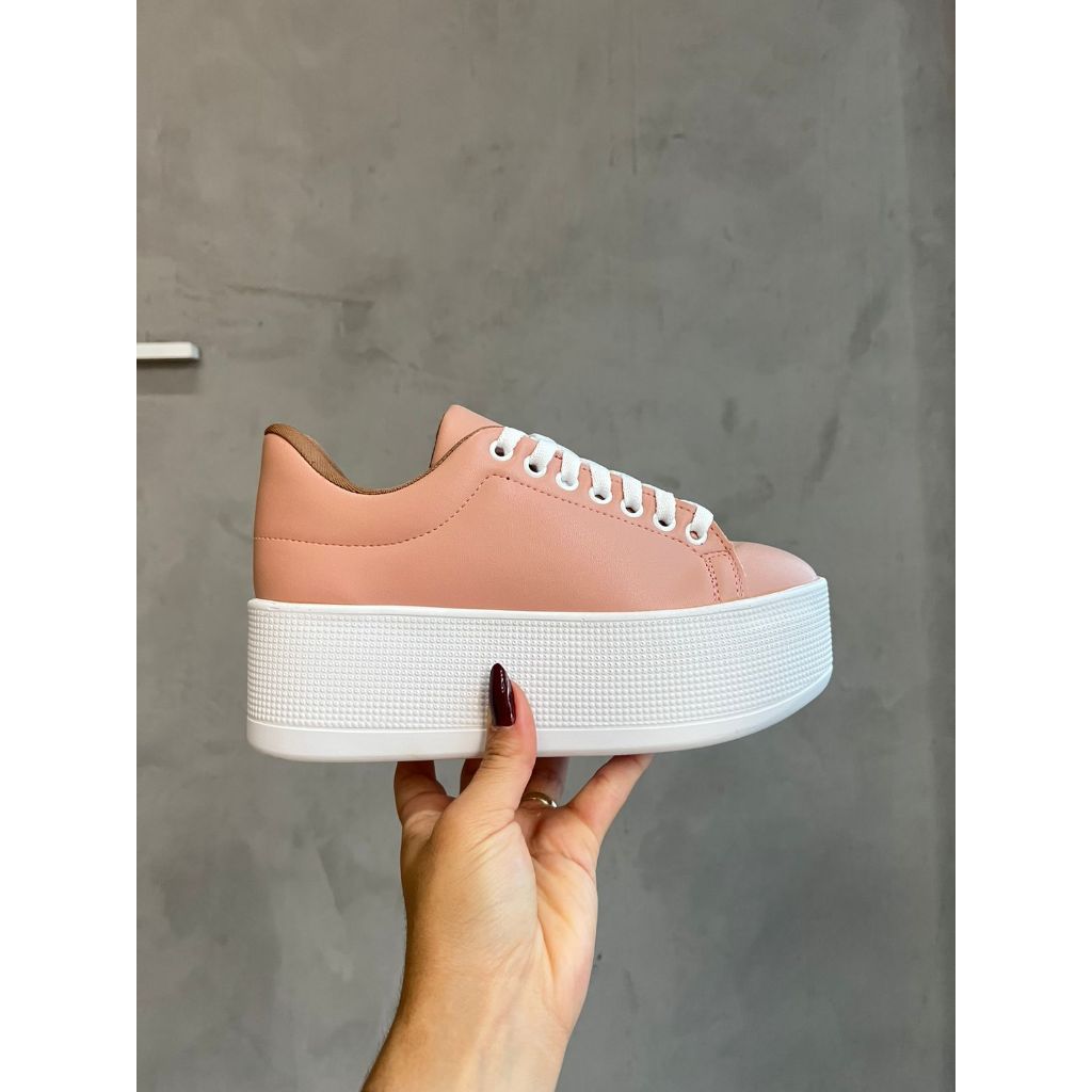 Tenis Feminino Plataforma Sapatenis Tendência Rosa Sola Alta Fashion Blogueira
