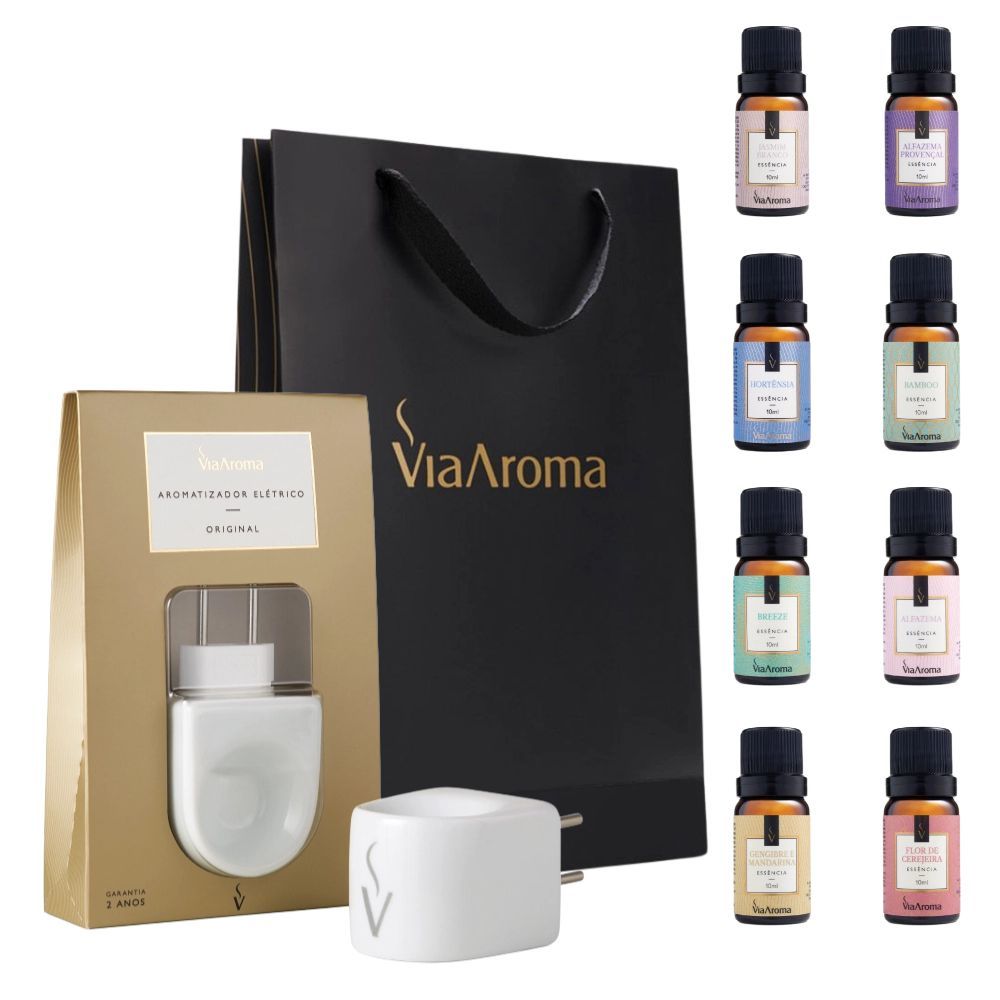 Kit Difusor Aromatizador porcelana + 8 Essências Sortidas - Via Aroma
