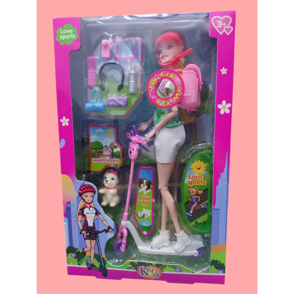 Boneca Sports Com Patinete e Acessórios