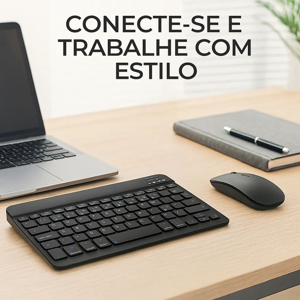KIT Teclado Magnético Bluetooth 5.2 + Mouse Sem Fio Para Tablet Samsung Redmi IPad Compatível com Android iOS e Windows