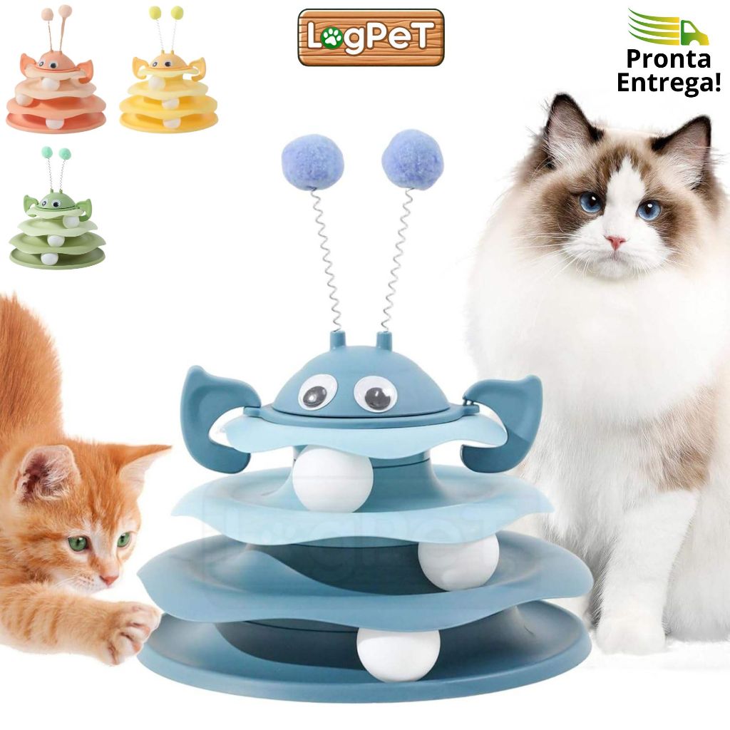 Brinquedo Interativo para Gatos Torre Anteninhas Pompom Bolinhas Níveis Pets Abelhinha com Mola