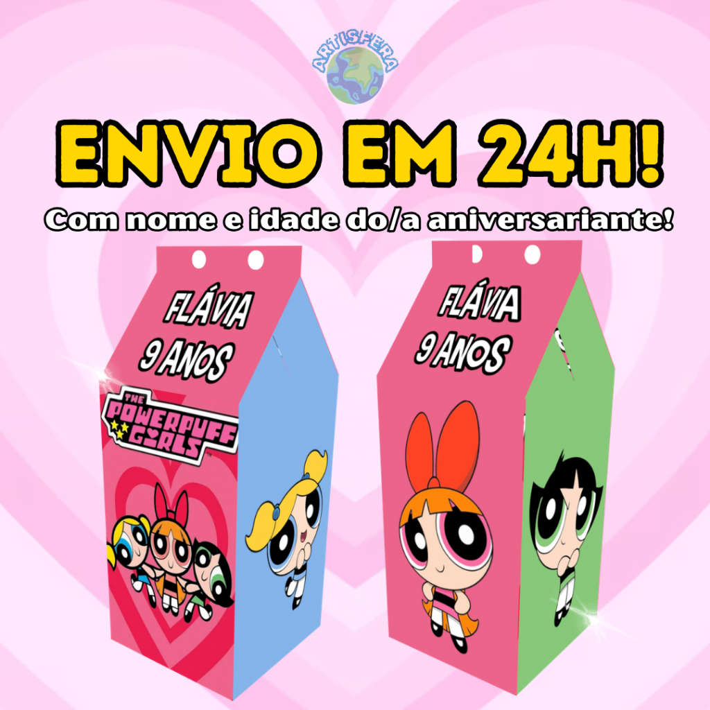 Caixinhas Meninas Super Poderosas Milk Personalizadas Com Nome e idade Para Festas De Aniversario e Lembrancinha
