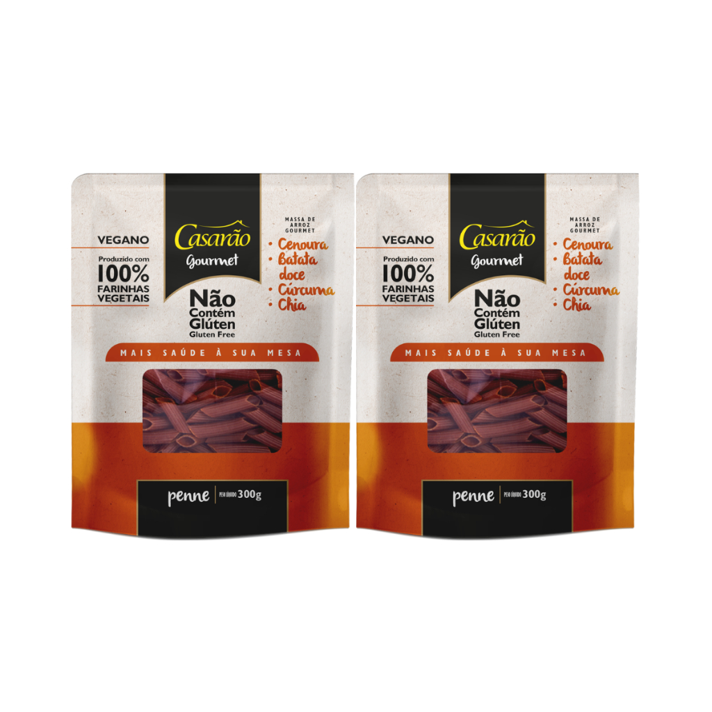 Kit 2 Macarrão Penne Sem Glúten Cenoura Batata Doce Chia 300g 🌱🍝
