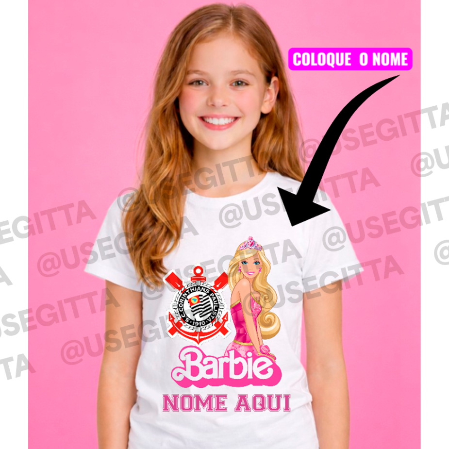 Camiseta Infantil Barbie Corinthians Times de Futebol Personalizada com Nome Menina em Oferta na Shopee