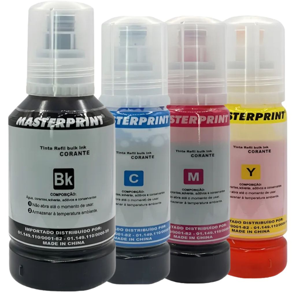 Kit 4 Refil Tinta Para Epson T504 T544 L3110 L3150 L3250 Preta/Ciano/Magenta/Amarela Qualidade Profissional