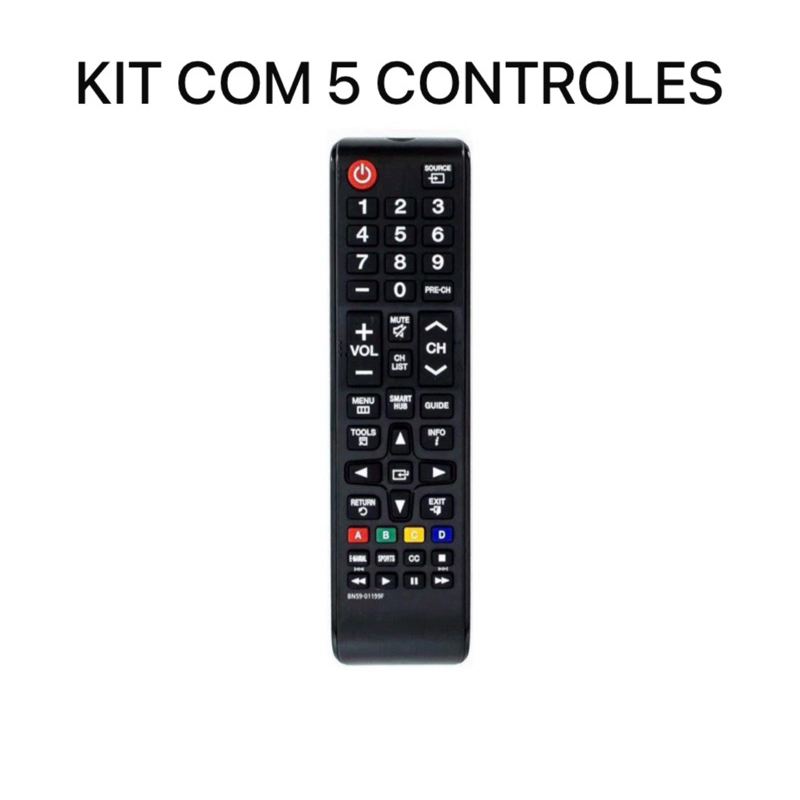KIT COM 5 Controle Universal Smart TV Samsung Completo