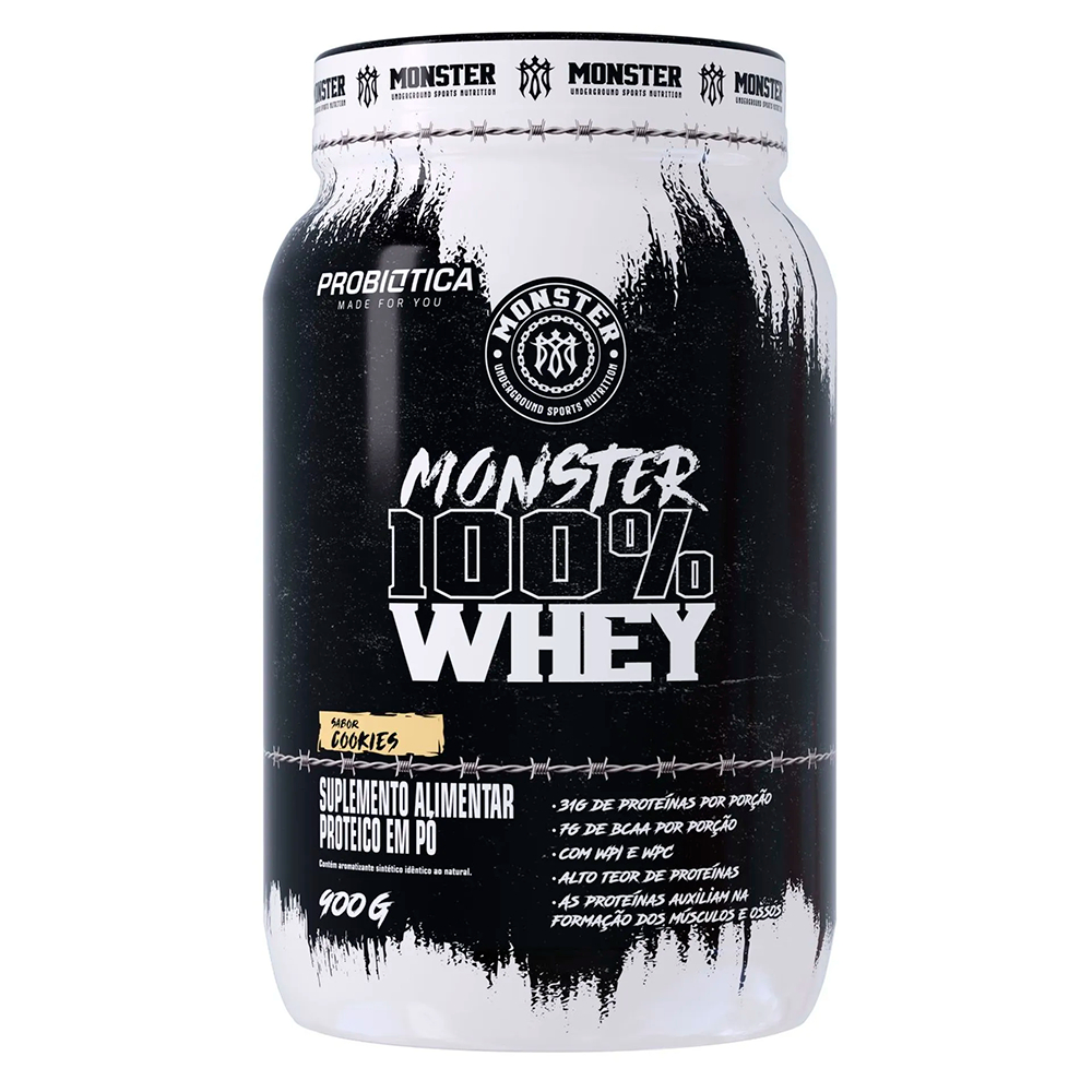 Whey Protein Concentrado Monster 100% Whey Probiótica 900g Pote