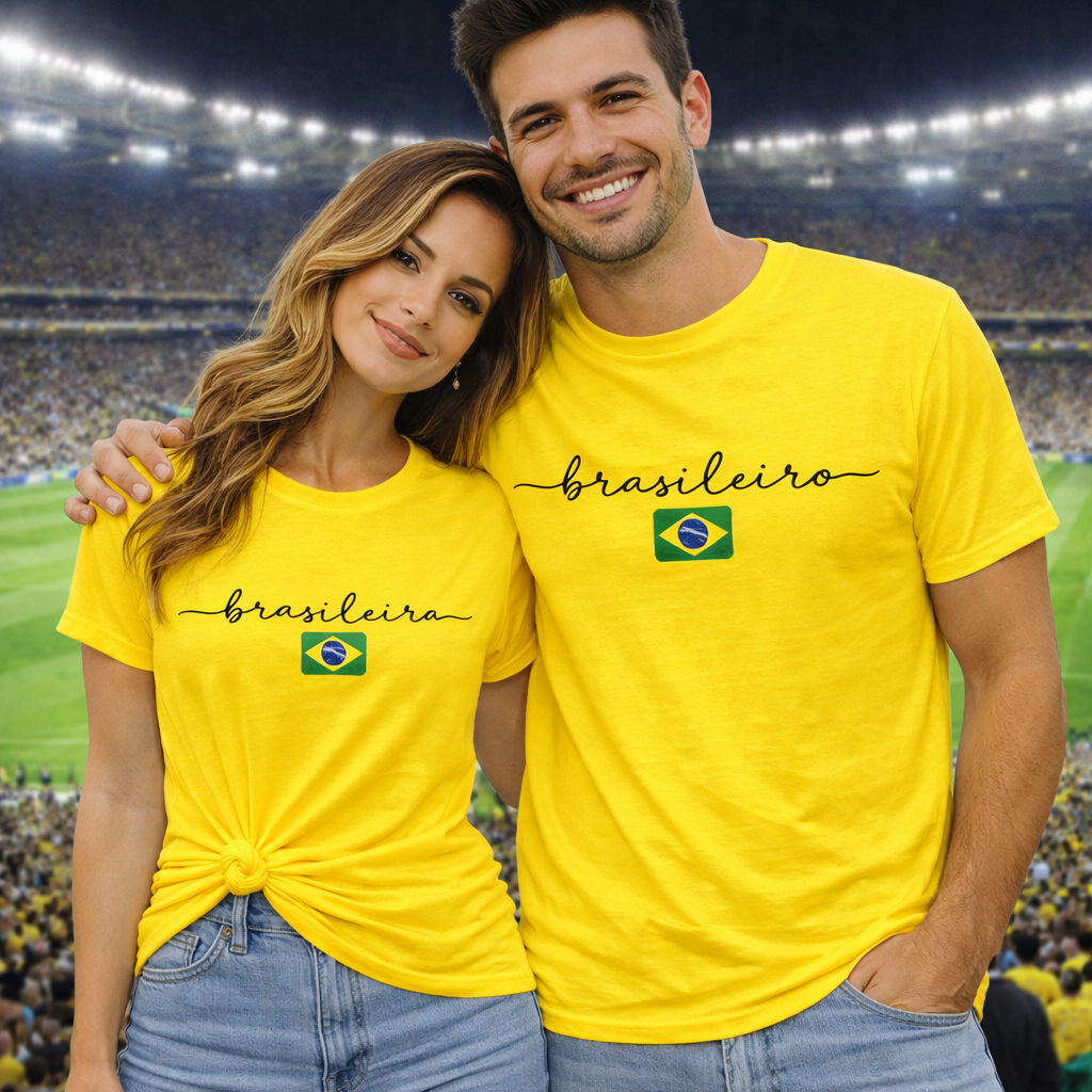 Kit 2 Camiseta Camisa Combo Casal Brasil T-Shirt Copa Brasileirinha Oferta Tendência