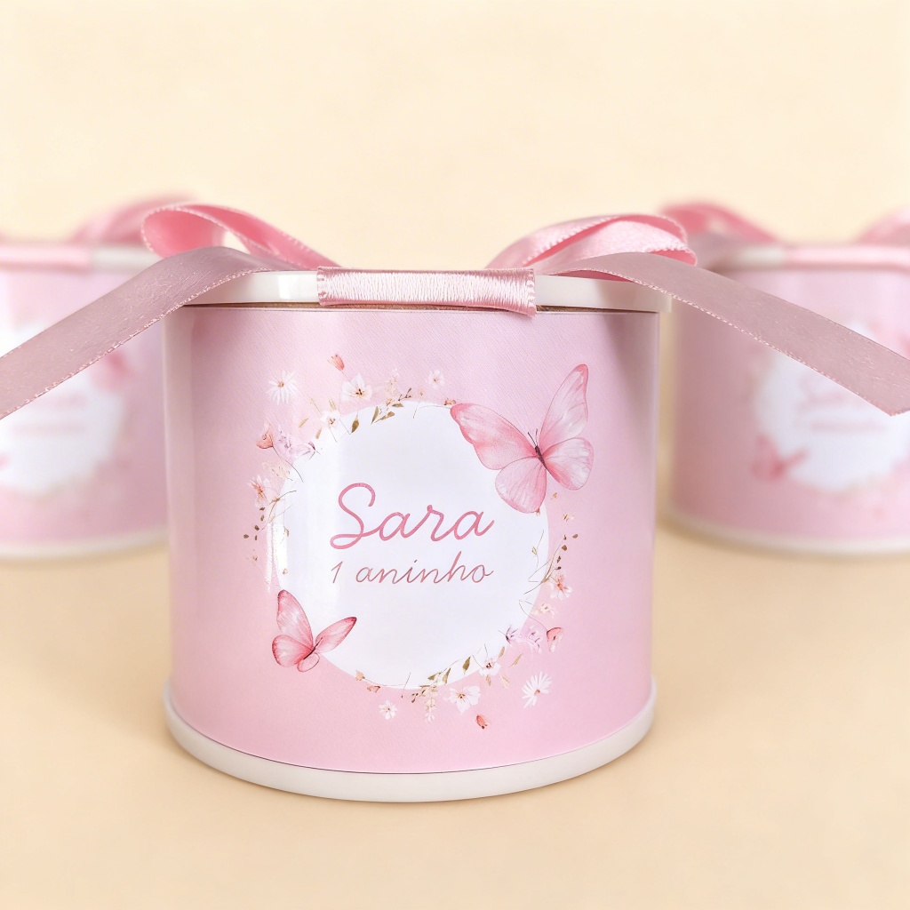Kit Tubolatas Personalizadas 5x6 Jardim das borboletas Lembrancinha Maternidade Chá de Bebê Aniversário