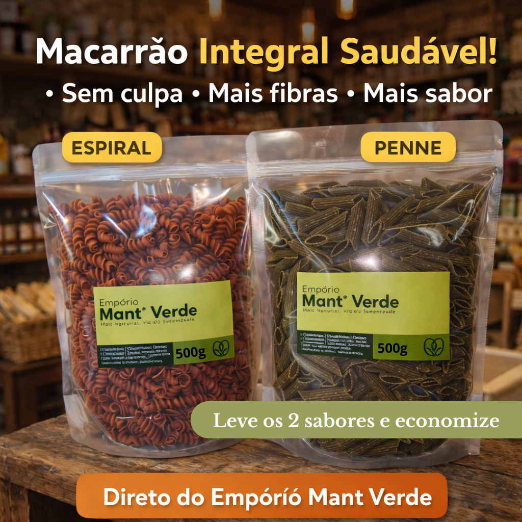 Macarrão Integral Saudável Espiral de Beterraba + Penne de Espinafre 500g CADA | Mais Fibras e Sabor