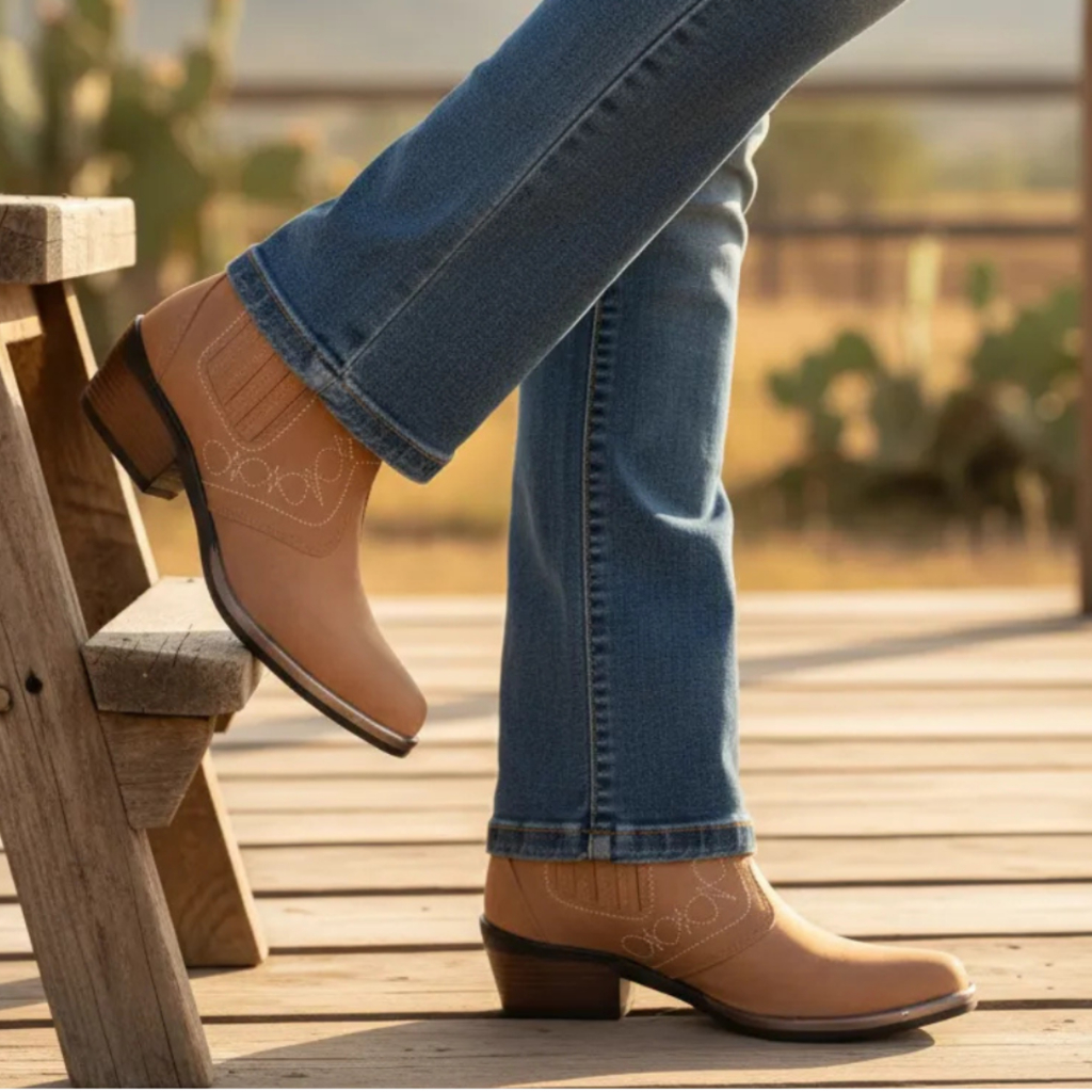 Bota Country Estilo Vaquejada Show Sertanejo Agro Agronegocio Botina Couro Nobuck Salto Alto Carrapeta Vaquejada 3636