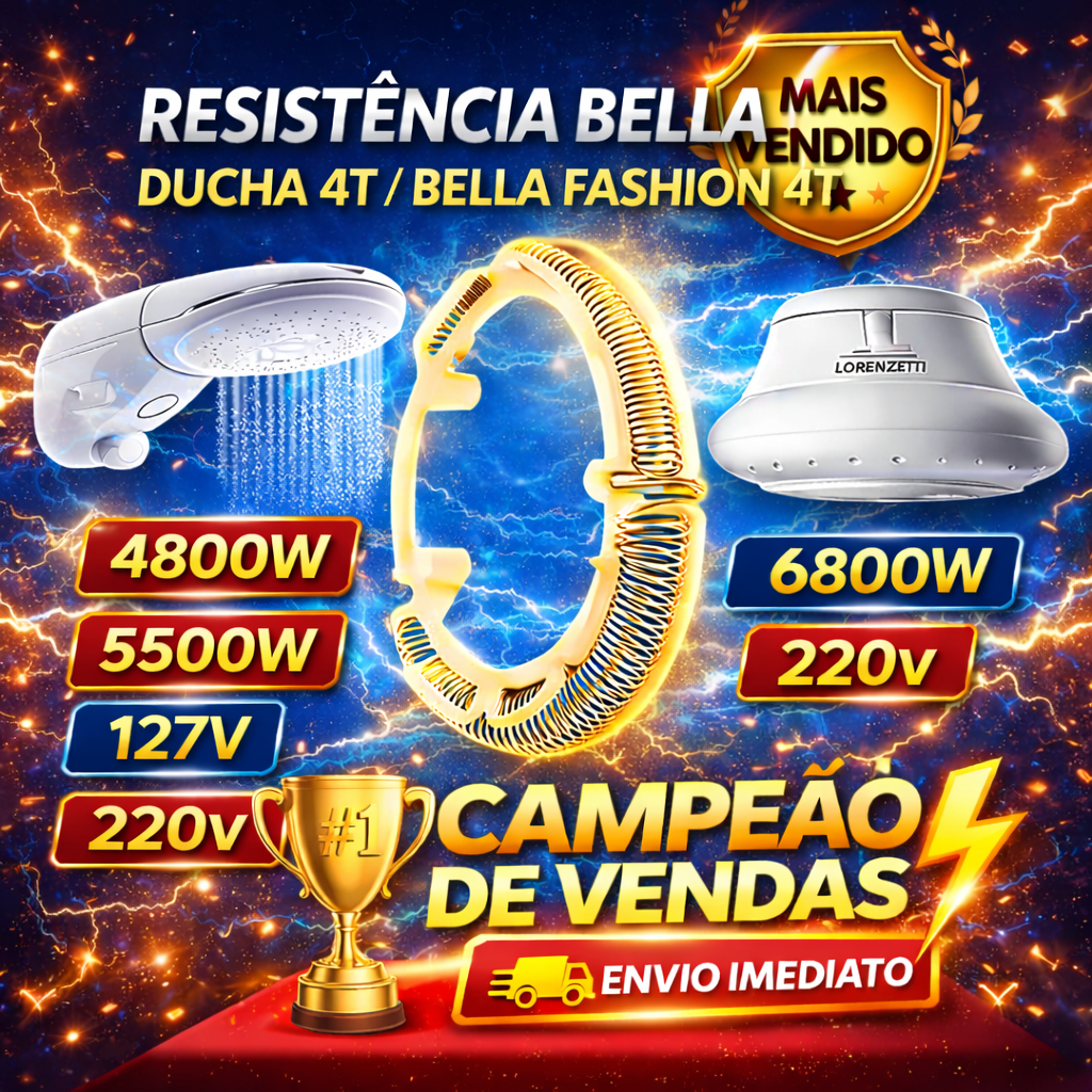 Resistência lorenzetti Compatível  Bella Ducha 4T / D.Fashion 4t / Ultra 4T –220V 6800W em Oferta na Shopee