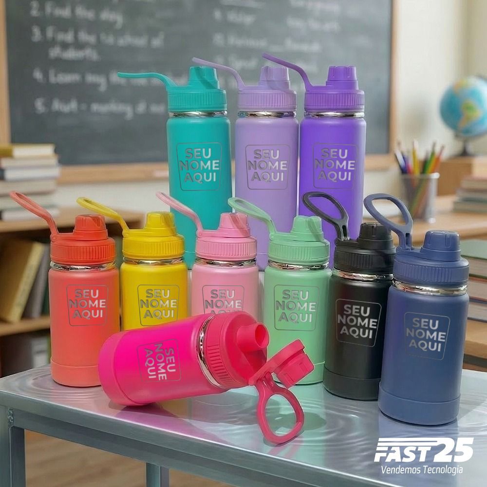 Garrafa Térmica 350ml Base De Silicone Chá Bebidas Geladas Quentes Academia Mochila