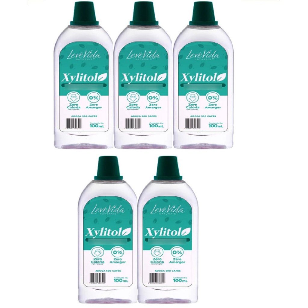 kit  5 Adoçante Xylitol Natural Liquido 100ml