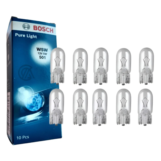 Lâmpada Comum 12v W5w Pingo T10 Esmagada Bosch Caixa C/ 10
