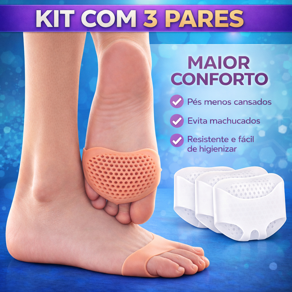 Kit 3 Pares Palmilha e Meia Ortopédica Silicone Esporão Antiderrapante Salto Conforto