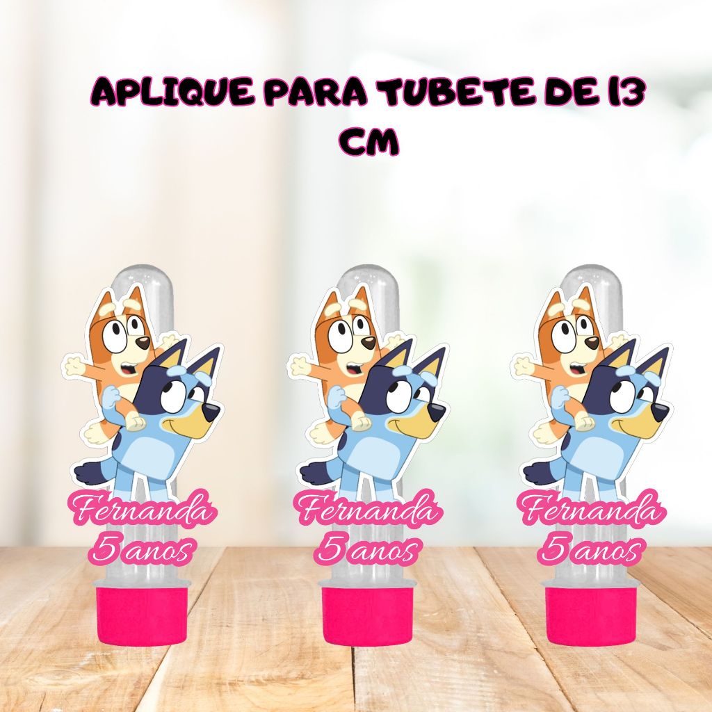 Apliques para Tubete Personalizados Bluey Rosa | Qualquer Tema | Festa Infantil | Lembrancinhas