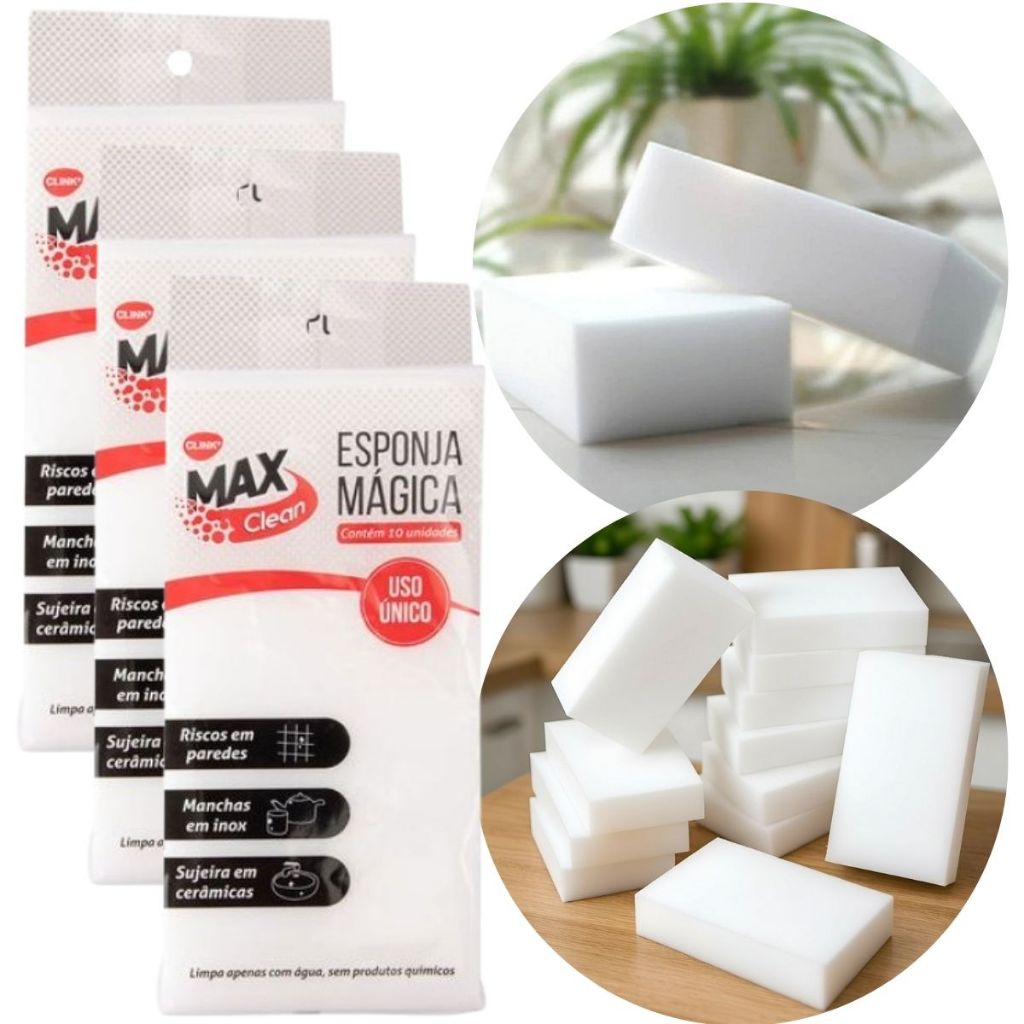 Kit 30 Esponja Mágica 10cmX6cm Bucha Melamina Tira Mancha Limpeza Não Risca Buchinha Magica Multiuso