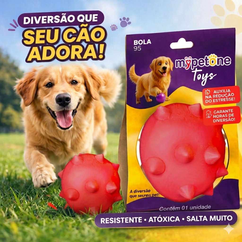Bola Cravo Maciça Resistente para Cachorro - 75mm 85mm 95mm - Mypetone - Vermelho