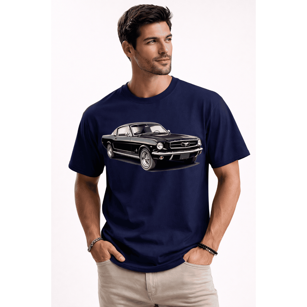 Camiseta Oversized Masculina Esportiva Confortável Algodão Carro Antigo Mustang Vintage Colecionador Reliquia