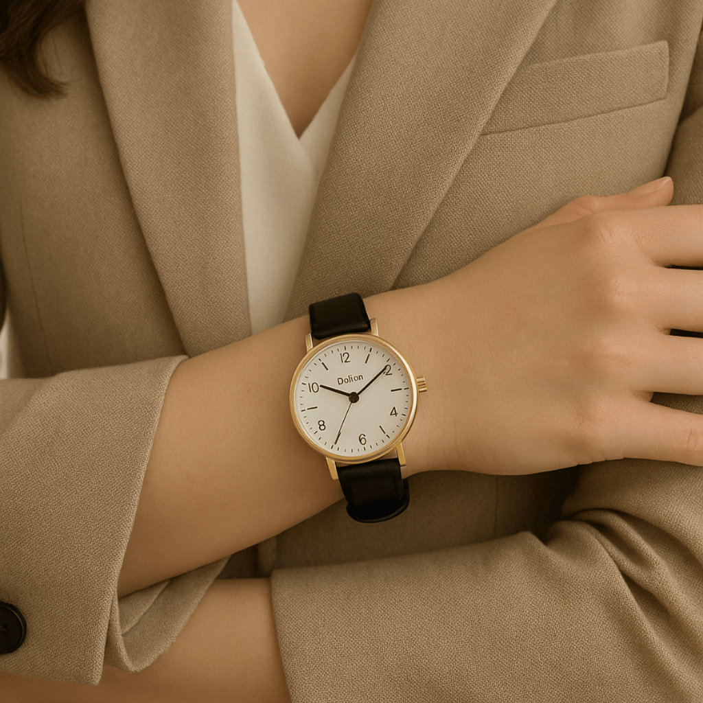 Relógio Feminino De Pulso Quartzo Com Pulseira Redondo De Couro Elegante Minimalista Casual