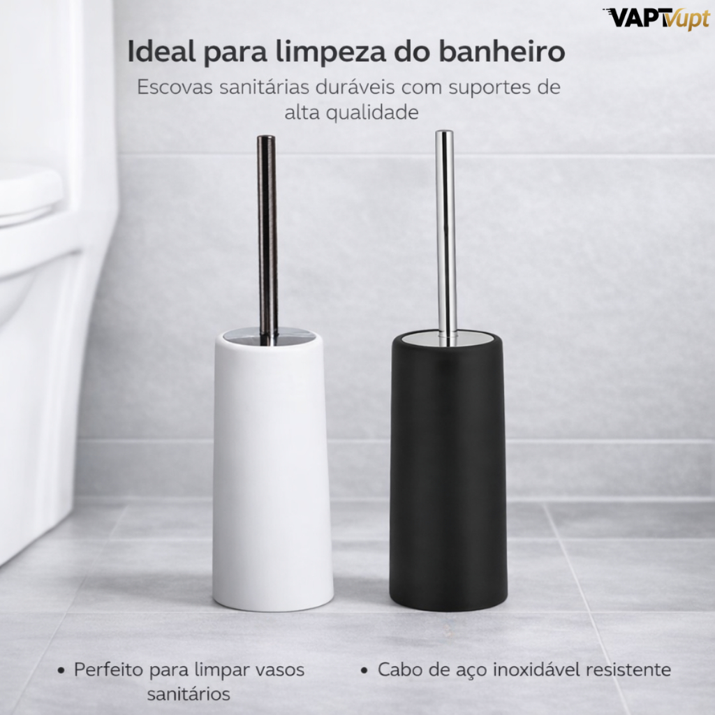 1 ou 2 Escova Sanitária Cabo Inox Suporte Plástico Polipropileno Redondo Banheiro