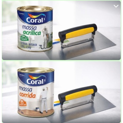Escolha - Coral Massa Corrida e Acrílica Branca Interna 1,5kg, Desempenadeira ou Kit com Desempenadeira Lisa 10x24cm