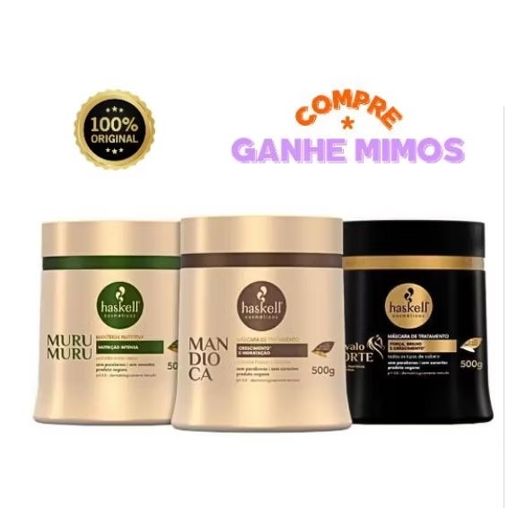 kit cronograma capilar Haskell Máscara Murumuru + Mandioca + Cavalo Forte 500gr