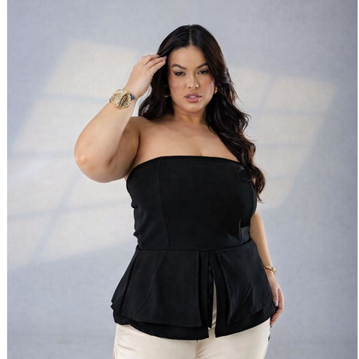 TOMARA QUE CAIA PLUS SIZE FEMININO PEPLUM COM AMARRACÃO NAS COSTAS G1 G2 3G MODA PLUS SIZE BLUSA PEPLUM PLUS SIZE