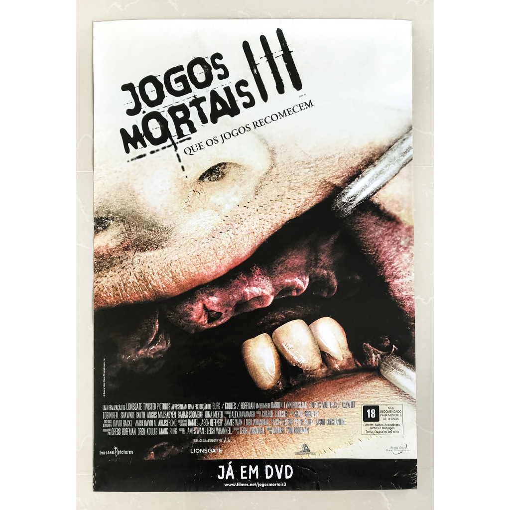 PÔSTER Jogos Mortais 3 - SAW III - Original de Locadora - 94cm x 64cm - Cartaz Filme - Suspense Terror