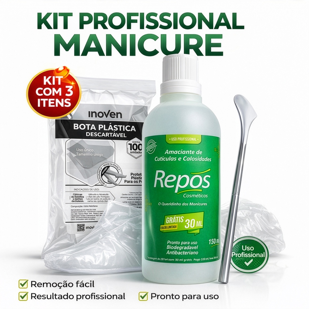 Kit Completo Pedicure Amaciante Cutículas Repos Bota Plástica Descartável Espátula Profissional