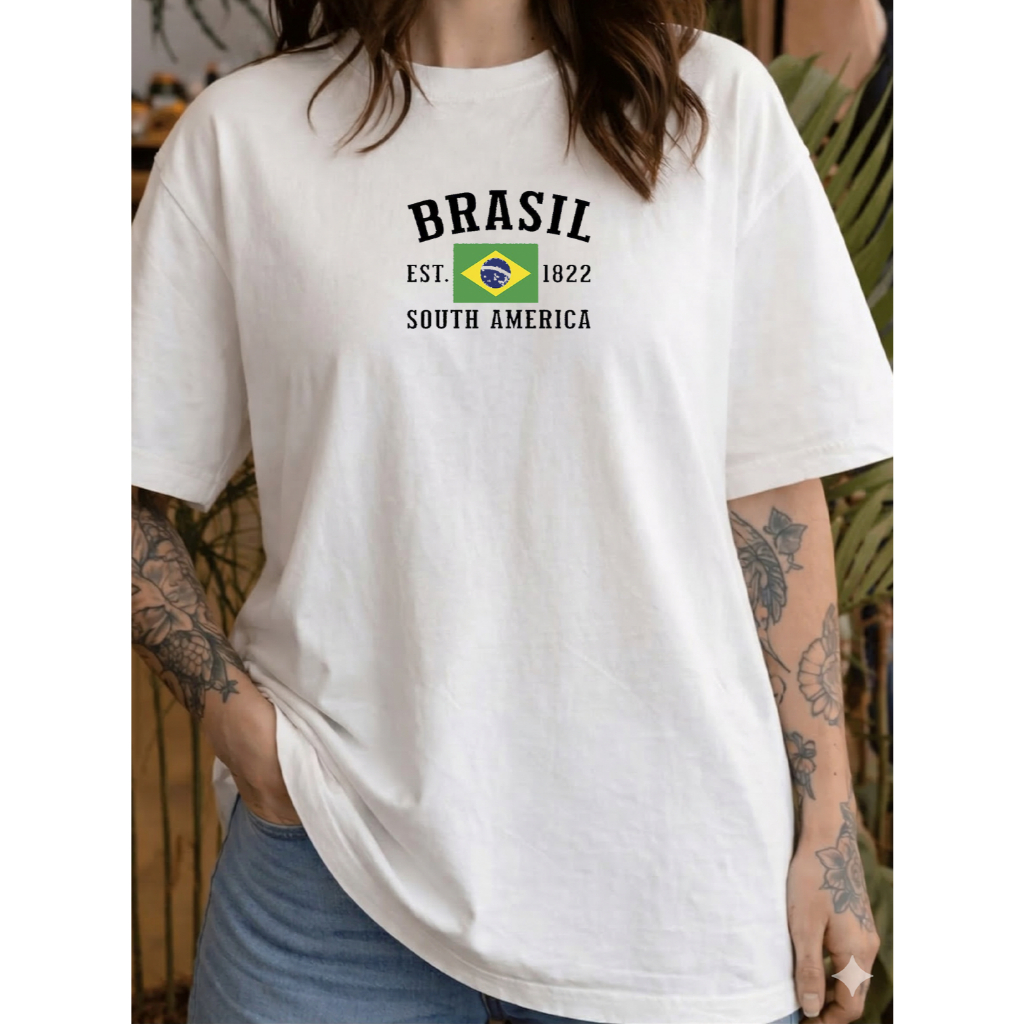 Camiseta Feminina BRASIL ESTAMPAS BRASILEIRAS Variadas Tropical BRAZIL e frases Estampas Femininas 2026 Algodão Premium