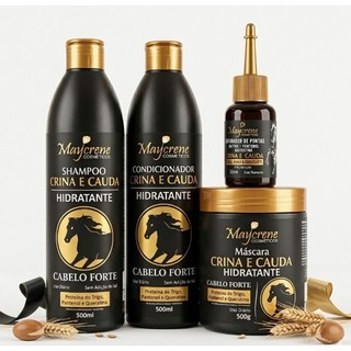 Kit Crina e Cauda Maycrene (Shampoo + Condicionador + Máscara e Reparador 30ml) a Pronta Entrega