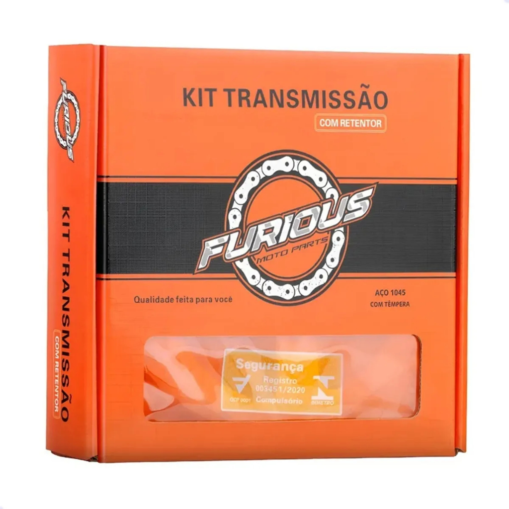 KIT RELAÇÃO TRANSMISSÃO COMPLETO COM RETENTOR XTZ 125 2002 ATÉ 2019 (AÇO 1045)