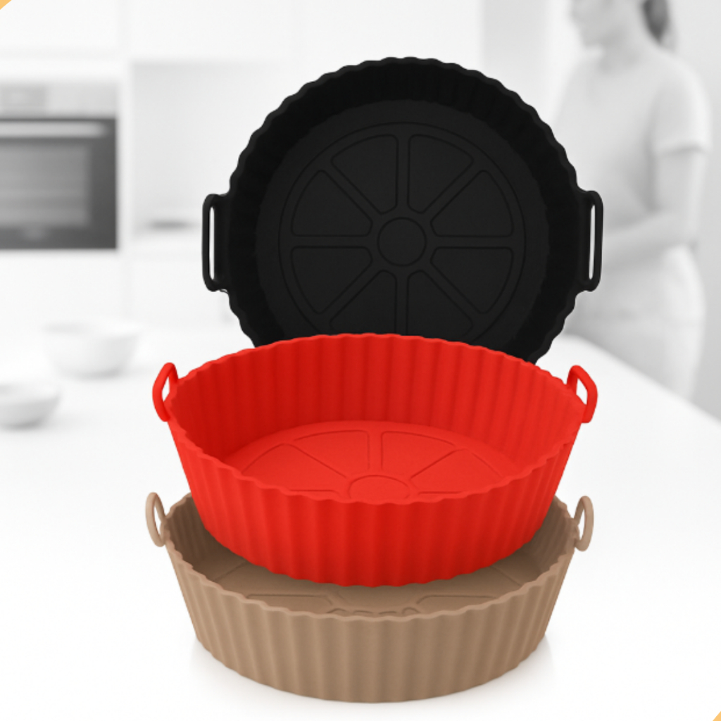 KIT 3 Forma De Silicone Para Air Fryer Forno Microondas Fritadeira Assadeira  Reutilizável Antiaderente Flexível