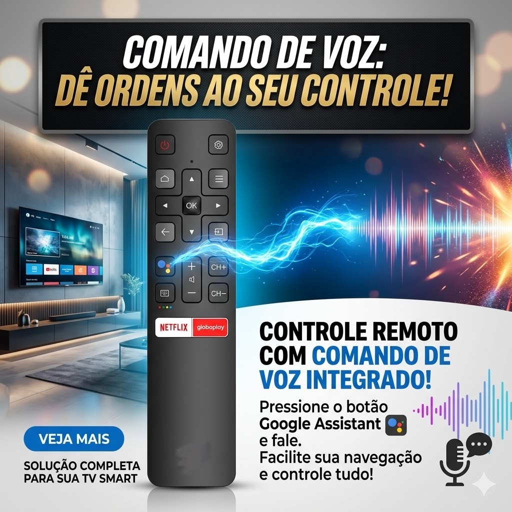Controle Remoto Compatível Com Tv TCL SEMP Smart LCD LED Android RC802V Com Comando de Voz