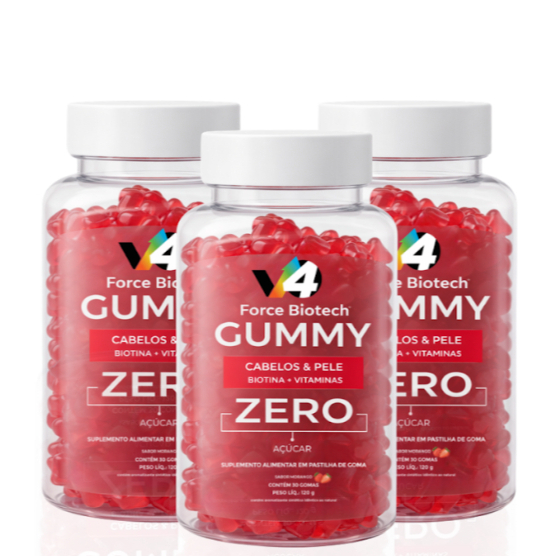 SUPER KIT 3x Force Biotech V4 - Biotina em Gummy 30 Gominhas - ZERO Açúcar - Fortalecimento Capilar em Oferta na Shopee