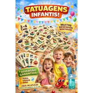 120 Minis tatuagens temporárias infantis 3 x 4 cm em Oferta na Shopee
