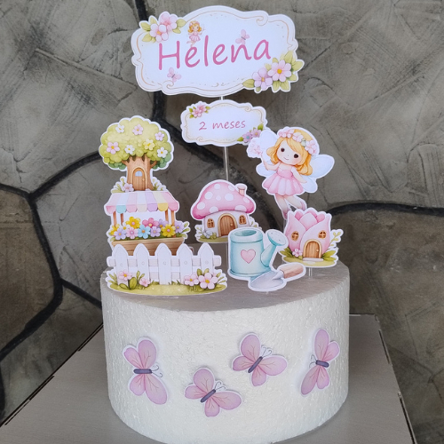 Topo de Bolo Personalizado Jardim Encantado / Fada p/ Mêsversário aniversário menina decoração toper