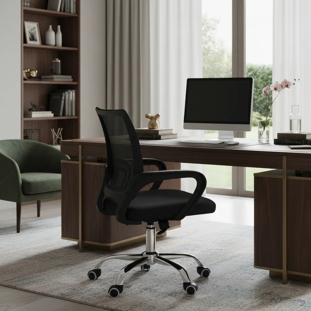 ENVIO RÁPIDO Cadeira De Escritório Mesh Preta Ergonômica Giratória Com Rodinhas E Braços