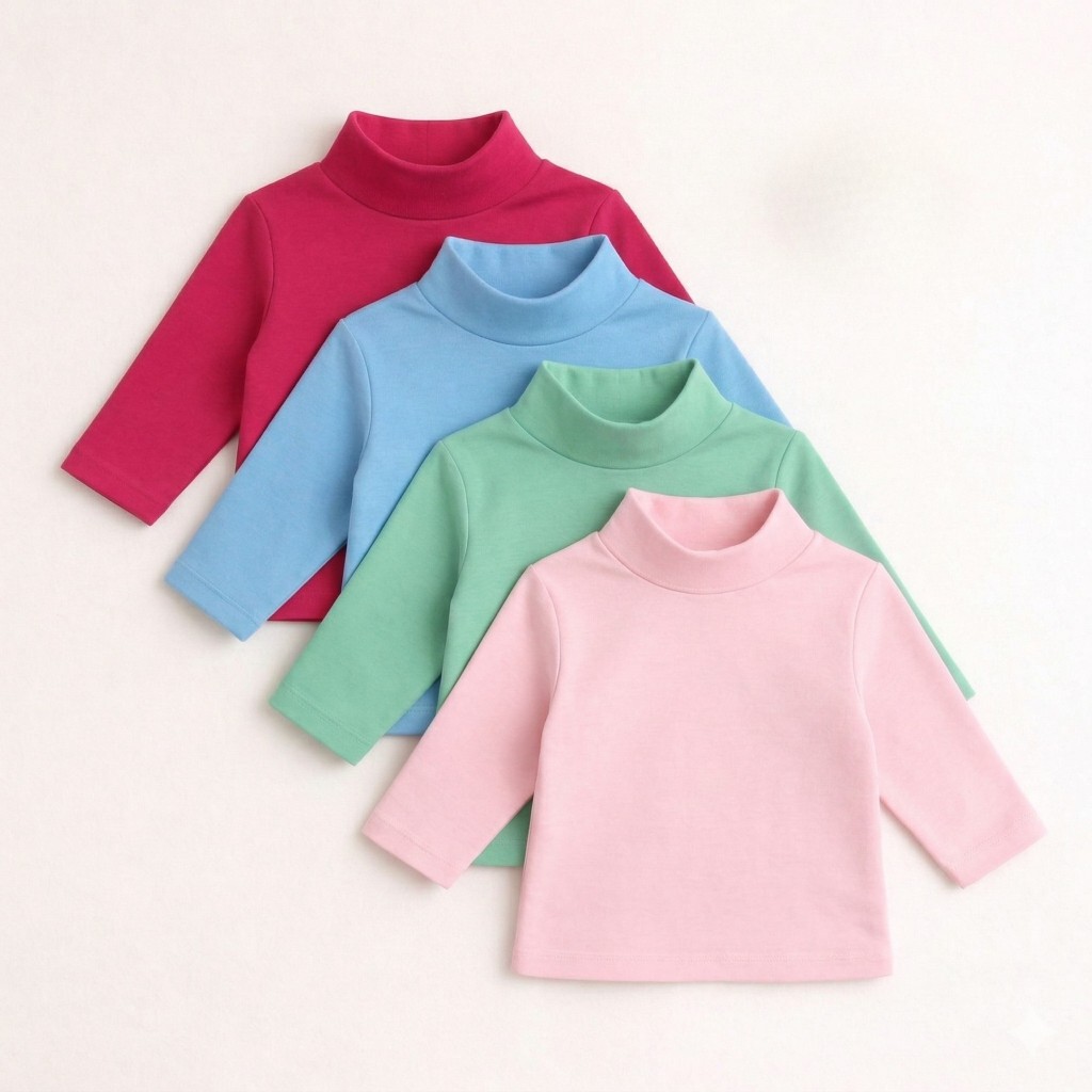 Kit 4 Blusas Infantil Menina Gola Alta Cotton Manga Longa Meia Estação | Roupa Confortável e Macia