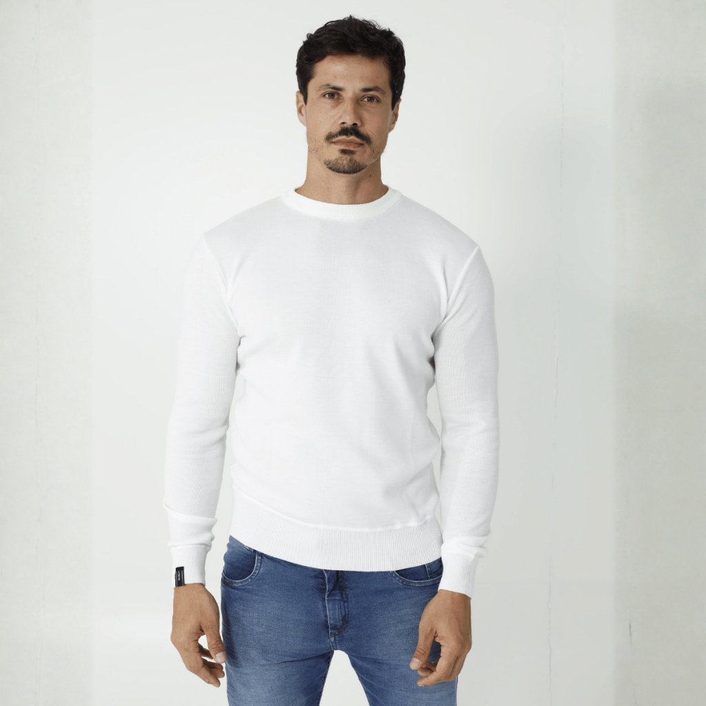 Blusa Masculina Moletom Básica Gola Redonda Punho e Barra Canelada Algodão Suéter Flanelado