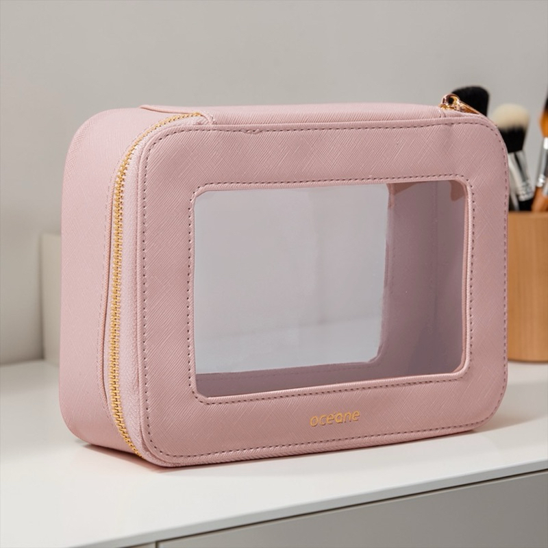 Necessaire Grande Transparente Rosa Océane Crystal Case Porta Maquiagem Viagem