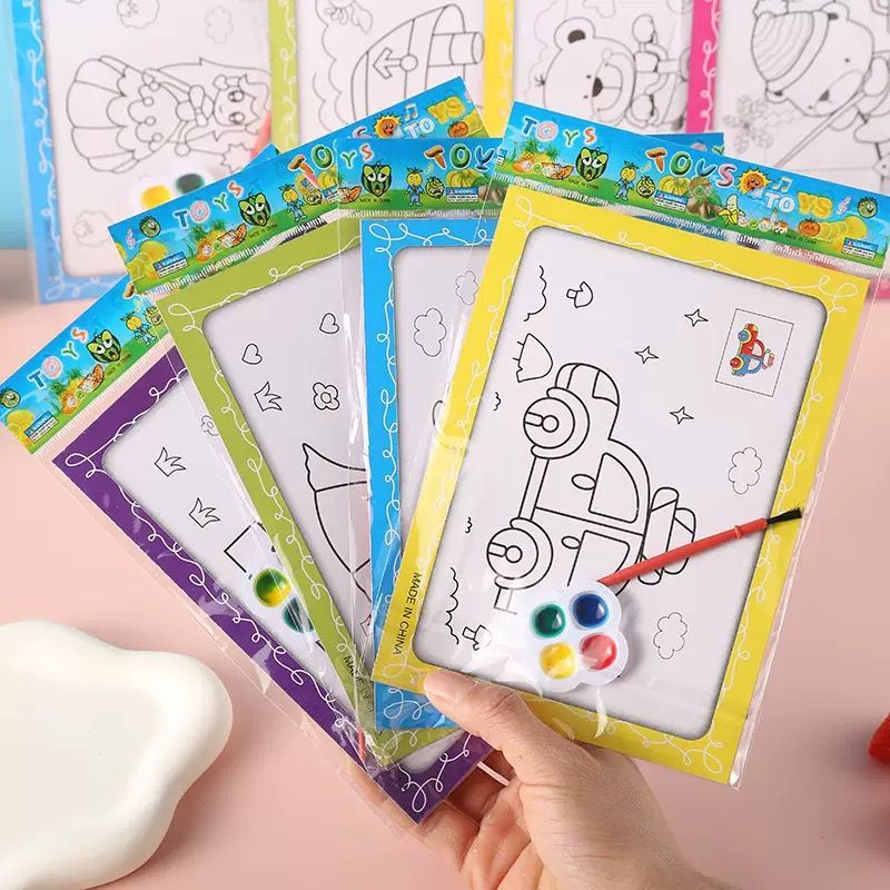Pincel e Dois Desenhos 1/5/10/20 UNIDADES Brinquedos para Pintura Infantil - Cores, Fundo Aquarela e Grafite